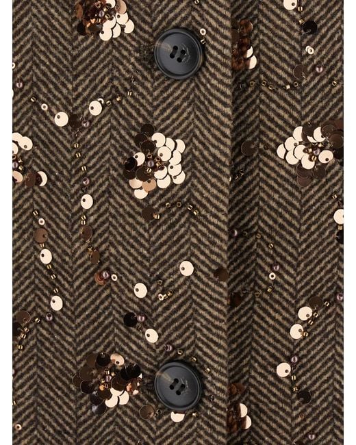 Le Plain Brown Coat With Notched Revers And All-Over Sequins