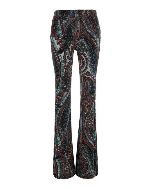 Etro Black High-Waisted Devorè Pants With Pockets