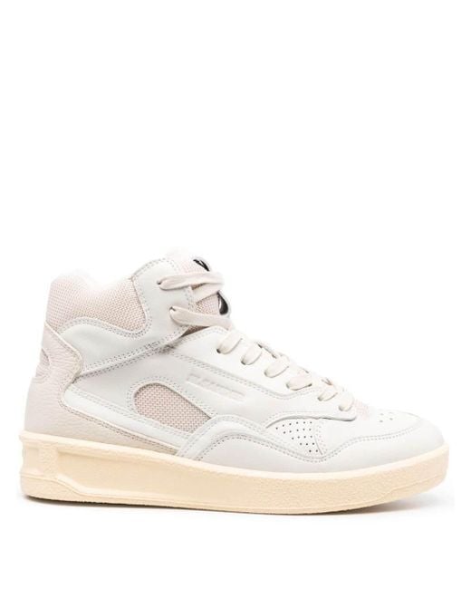 Jil Sander White High-Top Sneakers With Leather Inserts And Embossed Logo