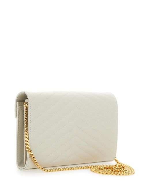 Saint Laurent White Clutch With Cassandre Detail