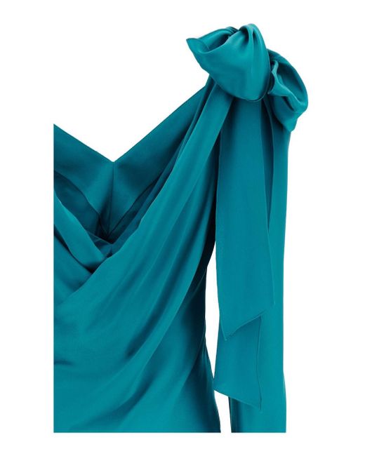 Alberta Ferretti Blue Satin Dress Long