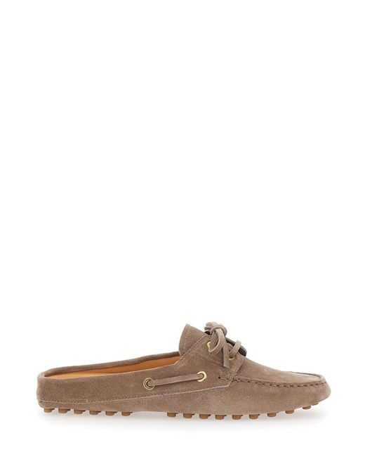 Tod's Brown Sabot Loafers With Side Laces