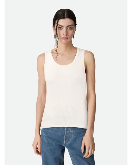 Bottega Veneta White Ribbed Tank Top With U Neckline