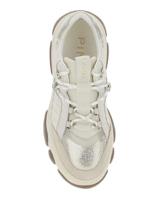 Pinko White Chunky Sole Sneakers With Metallic Accents And Padded Collar
