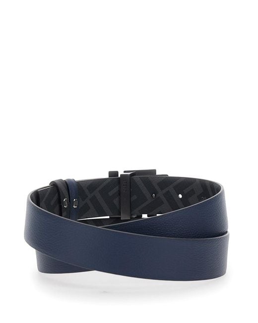 Fendi Blue Reversible Belt With Square Ff Buckle for men