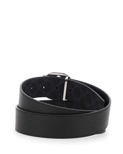 Gucci Black Reversible Belt With Interlocking G Buckle for men
