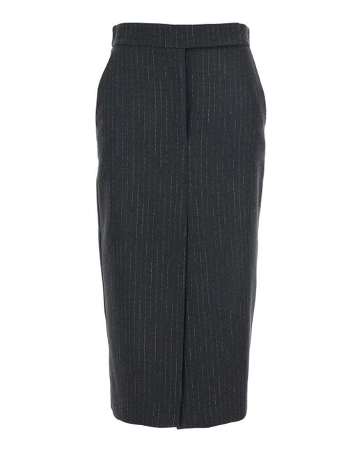 Gonna Con Spacco Su Fronte E Retro E Motivo A Righe All-Over In di Plain in Gray