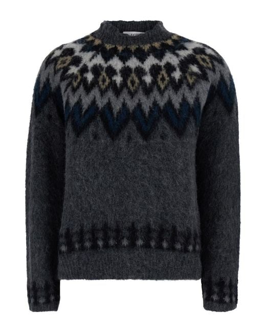 Jucca Black Crewneck Sweater With Geometric Motif All-Over