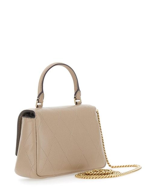 Tory Burch Natural Mini 'Charlie' Bag With Chain Strap And Leather Logo