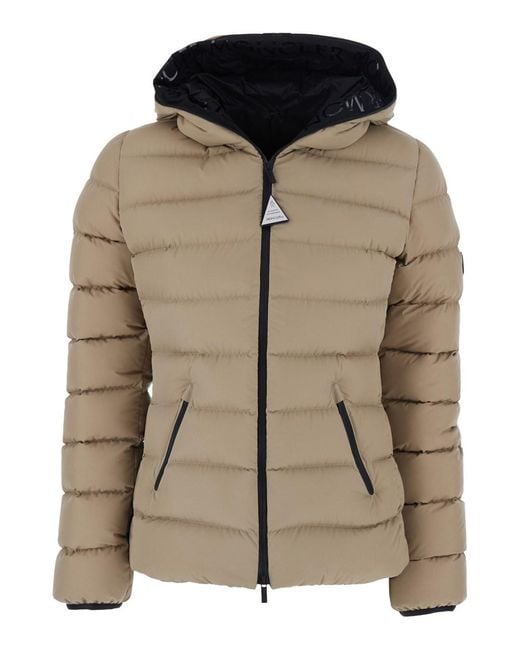 Moncler Brown 'Herbes' Down Jacket With Hood And Logo Patch On The Sle
