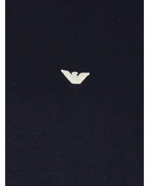 Emporio Armani Blue Crew Neck T-Shirt With Logo Embroidery for men