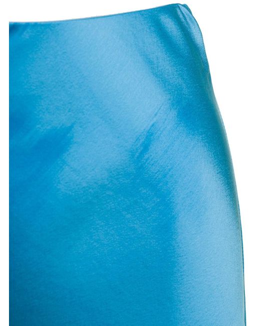 Plain Blue Light-e Long Tube Skirt Satin Effect
