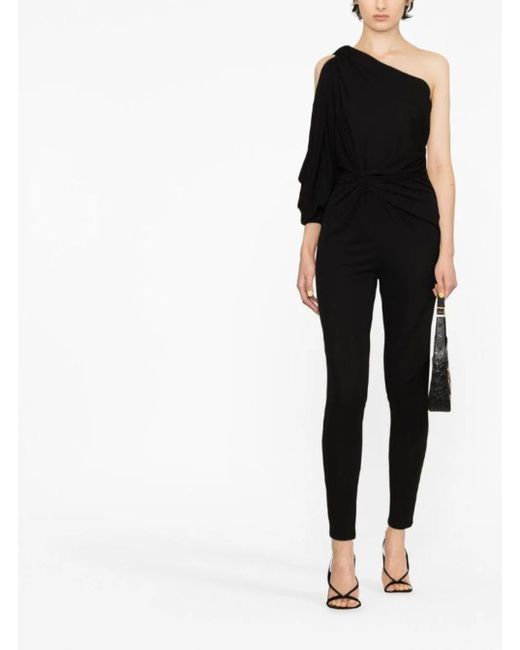 Saint Laurent Black One-Shoulder Jumpsuit With Side Gathering