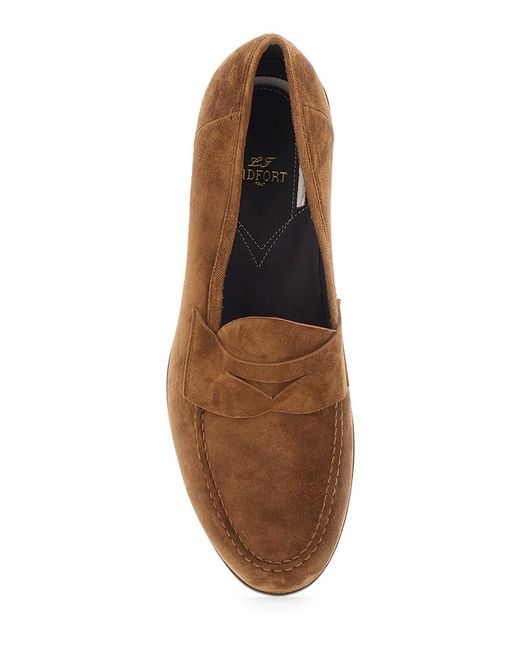 Lidfort Brown Loafers With Rounded Toe And Contrast Stitching for men