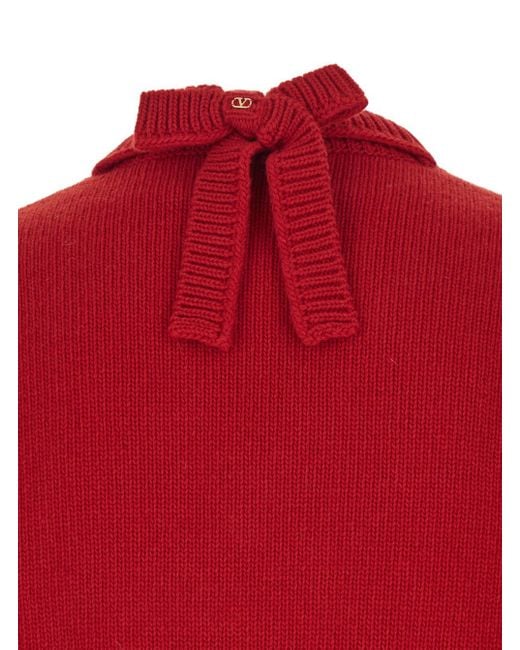 Valentino Red Sweater With V Neck And Rear Bow With Vlogo Plaque for men