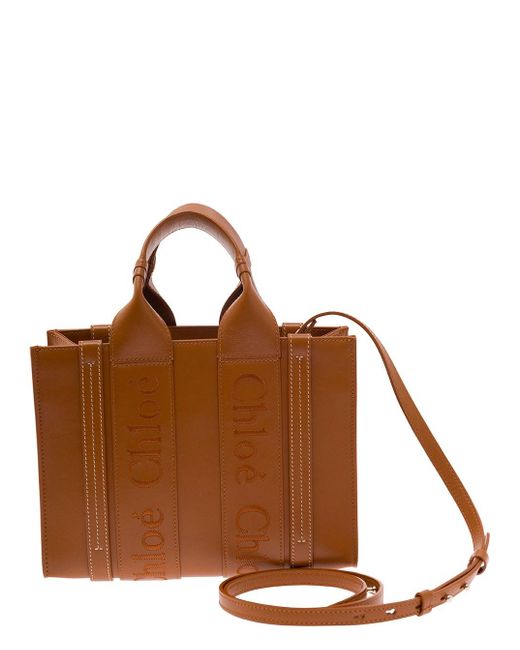 Chloé Brown 'Small Woody' Tote Bag With Tonal Logo Detail