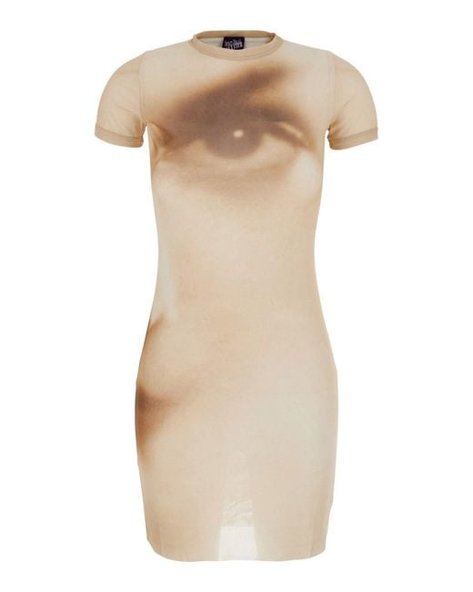 Jean Paul Gaultier Natural Short Dress With 'Face' Print