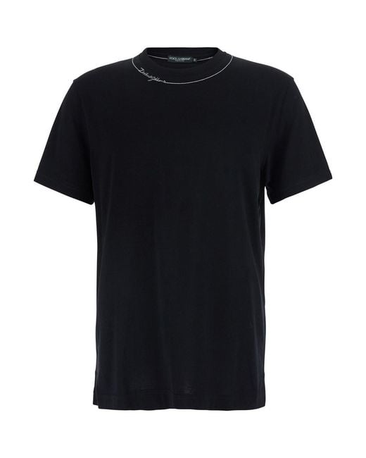Dolce & Gabbana Black Dolce & Gabbana Crew Neck T-Shirt With Logo Lettering On The Neck for men
