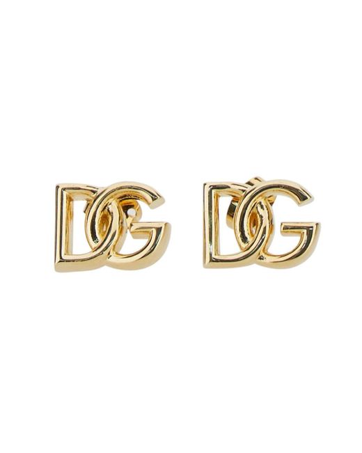 Orecchini con logo dg in ottone placato argento color oro di Dolce & Gabbana in Metallic