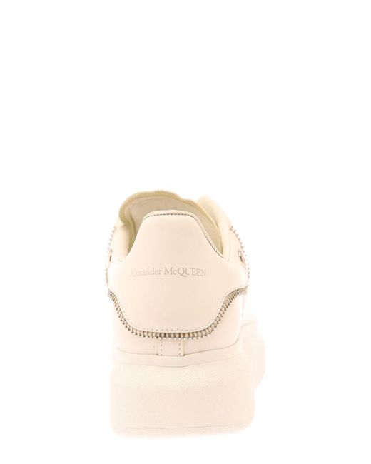 Alexander McQueen Natural White Zip-up Sneakers With Chunky Platform In Smooth Leather