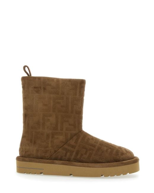 Fendi Brown Ankle Boots With All-Over Ff Motif