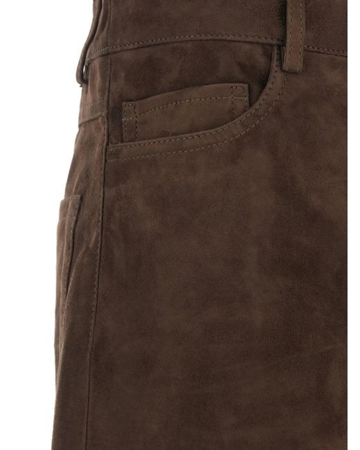 Max Mara Brown Suede 'Fulmine' Pants With Logo Patch On The Back For