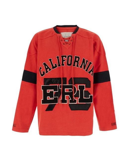 ERL Red Cotton Sweatshirt With Round Neck And Long Sleeves for men