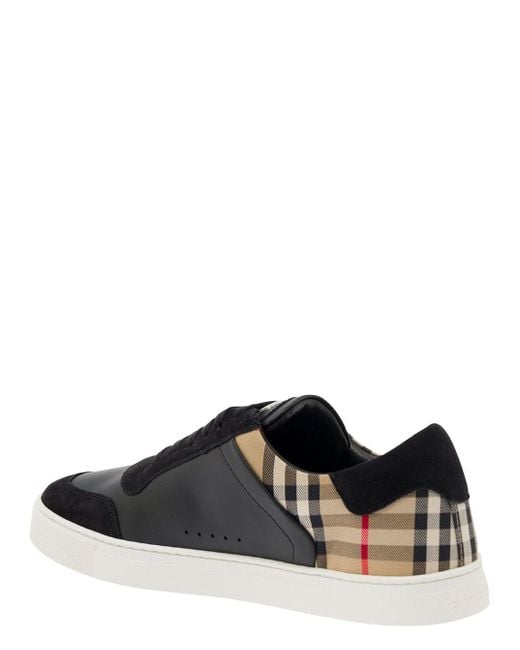 Burberry Black Sneakers With Suede Details And Check Motif for men