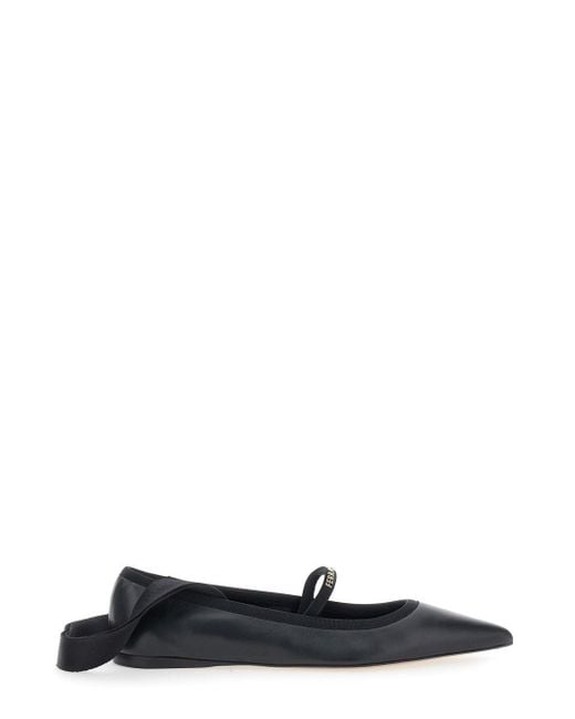 Ferragamo White 'Carice' Ballet Shoes With Ribbon Detail And Logo Lettering On The Front