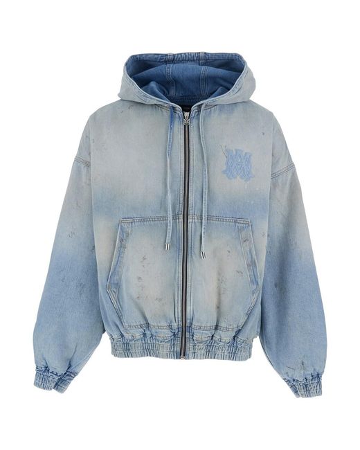 Amiri Blue Light Jacket With Drawstring Hood And Logo Embroidery On Front And Rear for men