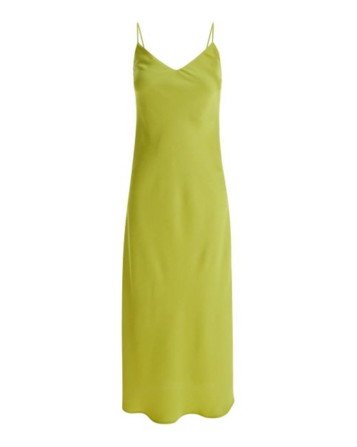 Plain Green Slip Dress With V Neckline