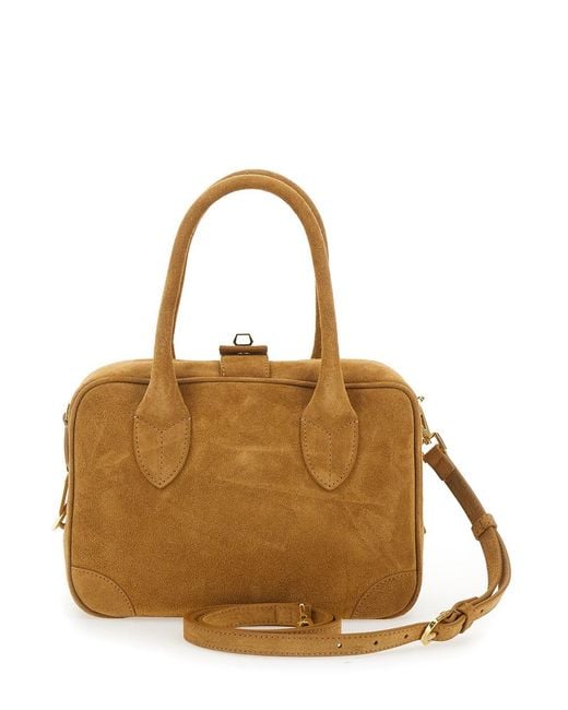 Golden Goose Deluxe Brand Brown 'Vita' Handbag With Antique Brass Metal Details In