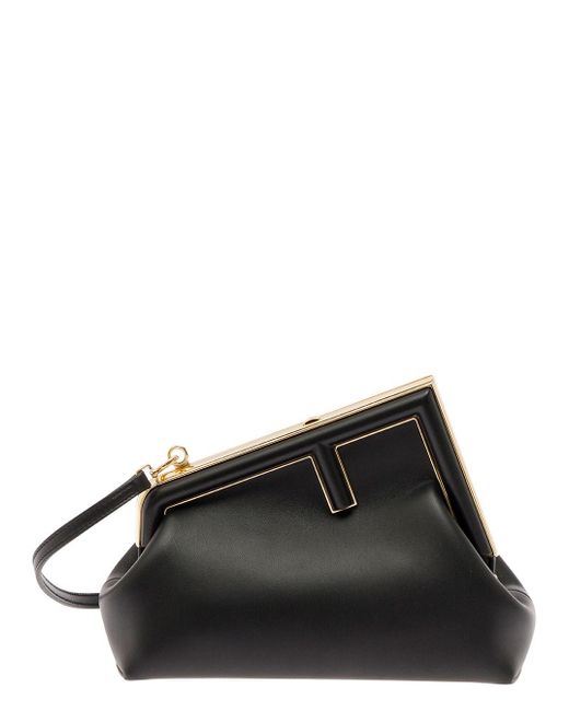 Fendi Black ' First Small' Clutch With Shoulder Strap