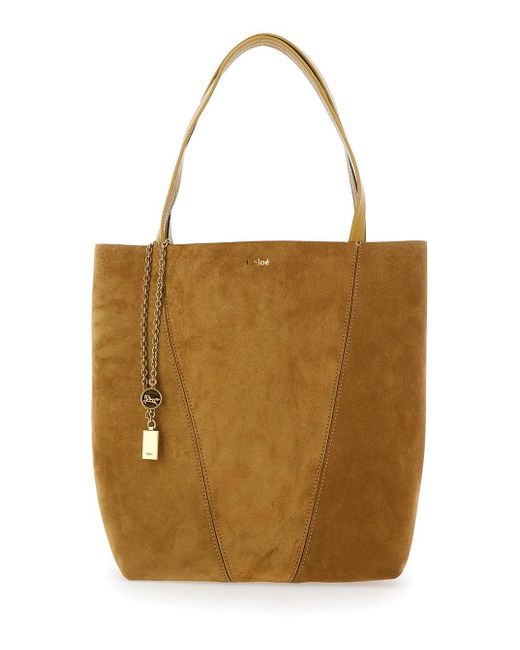 Chloé Natural Chloã 'Spin' Shoulder Bag With Chain-Link Detail With Logo Charm