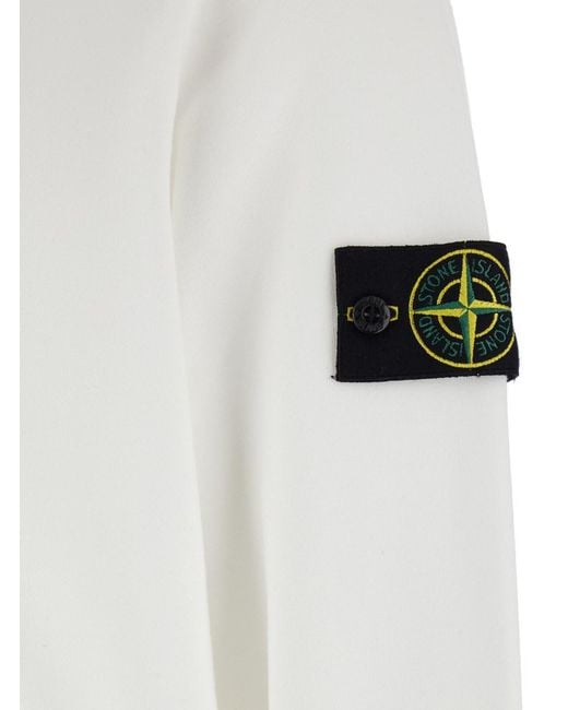 Stone Island White Crewneck Sweatshirt With Logo Patch On Sleeve for men