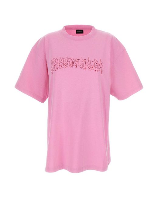 Balenciaga Pink Oversize T-Shirt With Diy Printed Logo
