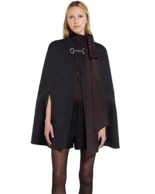 Gucci Blue Cape With Clamp Closure On The Front And Internal Gg Motif