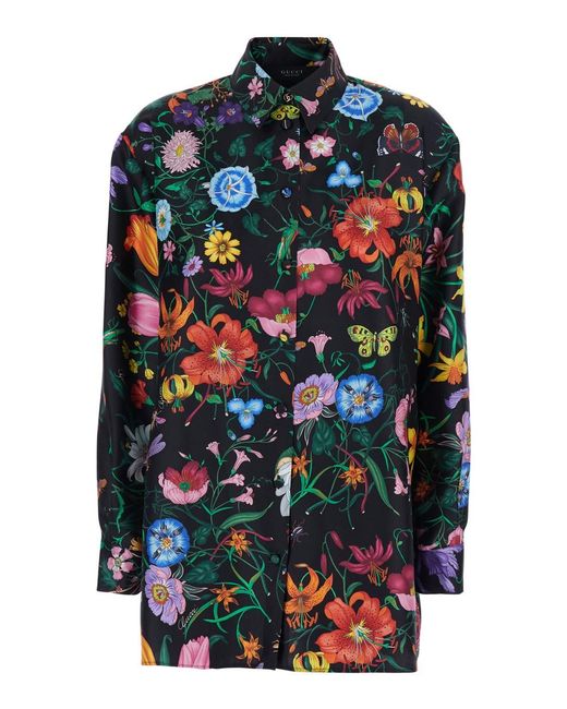 Gucci Blue Flora Rpint Oversize Shirt