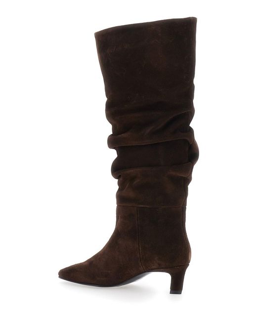 Alohas Brown 'Kalila' Knee-High Boots With Square Toe And Low Heel In
