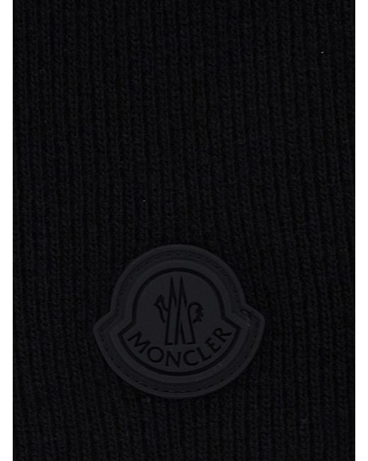 Moncler Black Scarf With Logo Patch On The Front for men