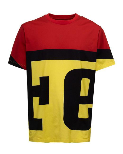 T-shirt rossa e gialla di cotone con logo uomo di Ferrari in Yellow da Uomo