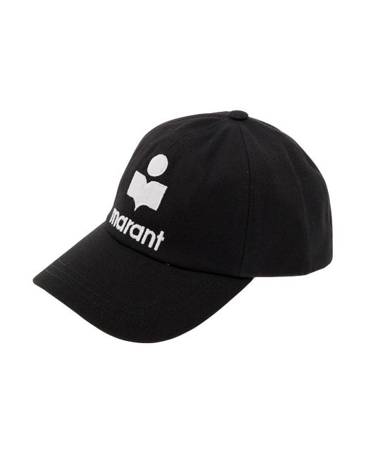 Isabel Marant Black Baseball Cap With Contrasting Logo Embroidery In Cotton Woman