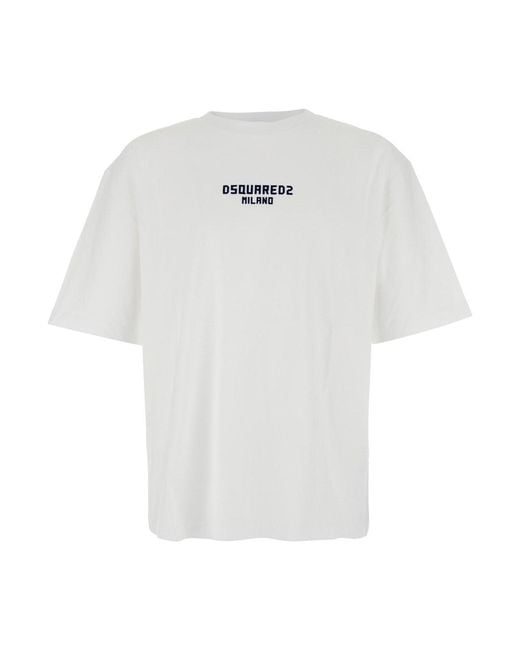 DSquared² White Crewneck T-Shirt With Logo Lettering On The Front for men