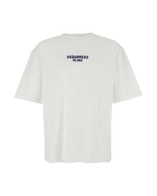 T-Shirt Girocollo Con Logo Lettering Sul Fronte di DSquared² in White da Uomo