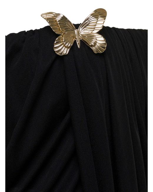 Blumarine Black Midi Bustier Dress With Butterfly Detail