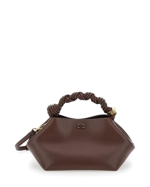 Ganni Brown 'Small Bou' Handbag With Butterfly Logo And Hand-Braided Strands