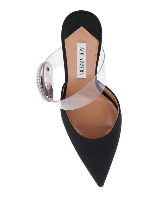 Aquazzura Black Slingback Mules With Crystals
