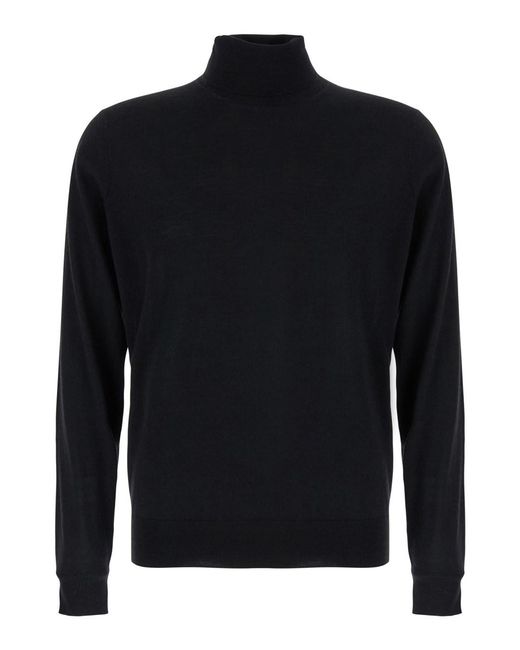 Le Plain Blue Merino Wool Silk Cashmere Turtleneck Sweater for men