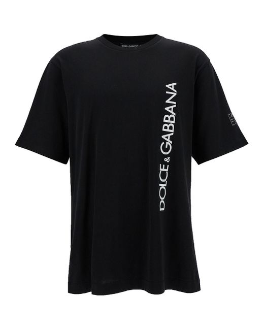Dolce & Gabbana Black T-Shirt With Contrasting Logo Lettering Print In for men