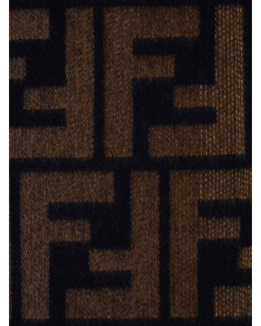 Fendi Black Scarf With Fringed Hem And All-Over Ff Logo for men